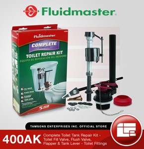 Fluidmaster 400AK Complete Toilet Tank Repair Kit - Toilet Fill Valve, Flush Valve, Flapper & Tank Lever - Toilet Fittings