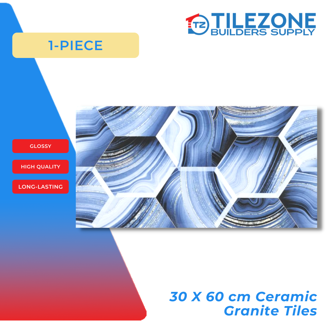 Fossi Ceramic Tiles 30x60 cm (1 pc.) Ceramic Tiles for wall or floor interior and outdoor installation for home and commercial use - Blue Hex